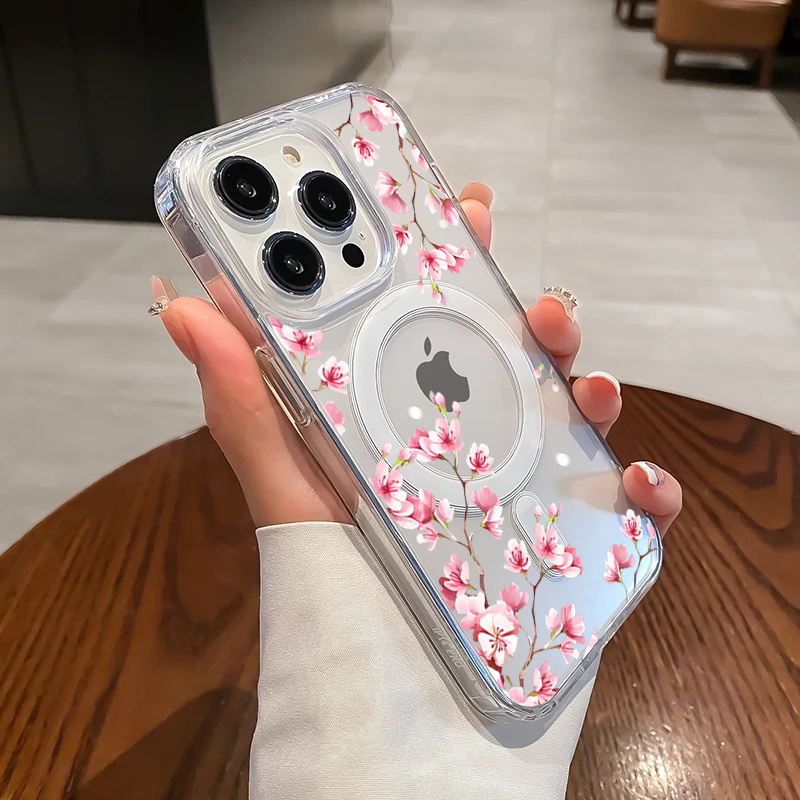 Phone Cases Transparent - Custodia di lusso rosa con fiori